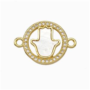 Copper Hand Connector Pave Shell Zirconia Circle 18K Gold Plated, approx 16mm [FN48243]