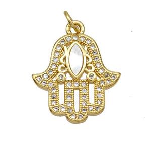 Copper Hand Pendant Pave Shell Zirconia Eye 18K Gold Plated, approx 17-18mm [FN48244]