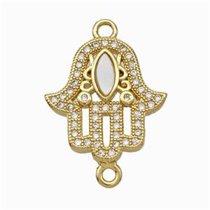 Copper Hand Connector Pave Shell Zirconia Eye 18K Gold Plated, approx 17-18mm [FN48245]