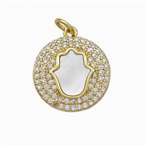 Copper Hand Pendant Pave Shell Zirconia 18K Gold Plated, approx 16mm [FN48246]