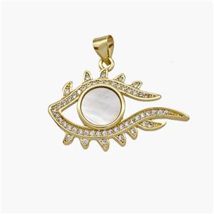 Copper Eye Pendant Pave Shell Zirconia 18K Gold Plated, approx 17-30mm [FN48255]
