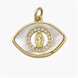 Copper Eye Pendant Pave Shell Zirconia Virgin Mary 18K Gold Plated, approx 13-19mm [FN48256]