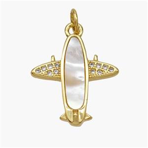 Copper Airplane Pendant Pave Shell Zirconia 18K Gold Plated, approx 17-18mm [FN48262]