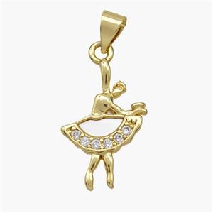 Copper Dancer Pendant Pave Shell Zirconia 18K Gold Plated, approx 13-19mm [FN48263]