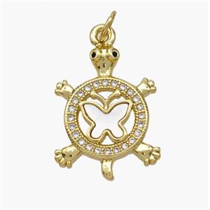 Copper Tortoise Pendant Pave Shell Zirconia Butterfly 18K Gold Plated, approx 15-20mm [FN48265]