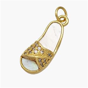 Copper Shoe Pendant Pave Shell Zirconia 18K Gold Plated, approx 8-18mm [FN48267]