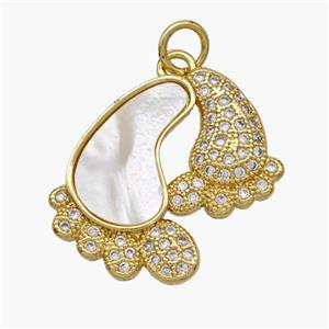 Copper Barefoot Pendant Pave Shell Zirconia 18K Gold Plated, approx 19-20mm [FN48268]