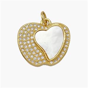Copper Apple Pendant Pave Shell Zirconia Heart 18K Gold Plated, approx 15-18mm [FN48271]