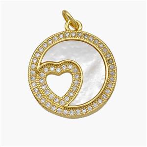Copper Moon Pendant Pave Shell Zirconia Heart 18K Gold Plated, approx 18.5mm [FN48272]