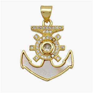 Copper Anchor Pendant Pave Shell Zirconia 18K Gold Plated, approx 18-20mm [FN48274]
