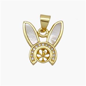 Copper Rabbit Pendant Pave Shell Zirconia 18K Gold Plated, approx 14-15mm [FN48275]