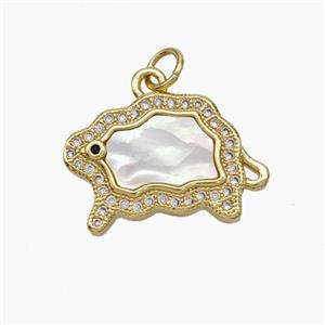 Copper Sheep Pendant Pave Shell Zirconia 18K Gold Plated, approx 13-18mm [FN48278]