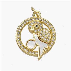 Copper Birds Pendant Pave Shell Zirconia 18K Gold Plated, approx 17mm [FN48281]