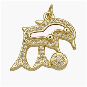 Copper Dolphin Pendant Pave Shell Zirconia 18K Gold Plated, approx 17-22mm [FN48282]