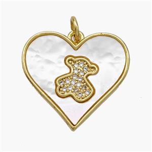 Copper Heart Pendant Pave Shell Zirconia Bear 18K Gold Plated, approx 21mm [FN48284]