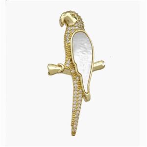 Copper Parrot Pendant Pave Shell Zirconia Birds 18K Gold Plated, approx 21-45mm [FN48286]
