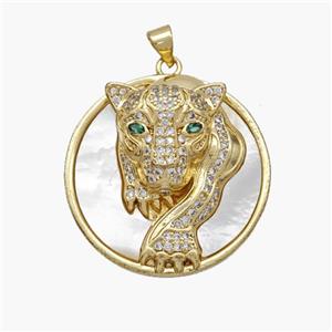 Copper Leopard Pendant Pave Shell Zirconia 18K Gold Plated, approx 30mm [FN48287]