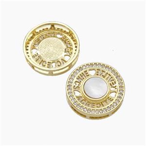 Copper Coin Pendant Pave Shell Zirconia 18K Gold Plated, approx 18.5mm [FN48288]