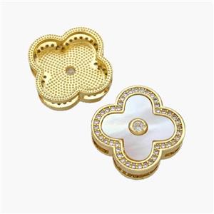 Copper Clover Pendant Pave Shell Zirconia 18K Gold Plated, approx 22mm [FN48290]