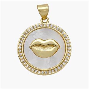 Copper Lips Pendant Pave Shell Zirconia 18K Gold Plated, approx 19.5mm [FN48291]