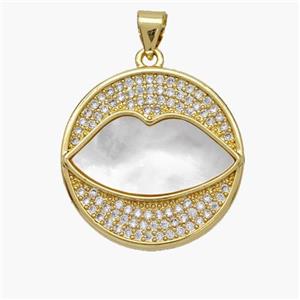 Copper Lips Pendant Pave Shell Zirconia 18K Gold Plated, approx 22mm [FN48292]