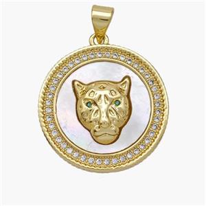 Copper Leopard Pendant Pave Shell Zirconia 18K Gold Plated, approx 22mm [FN48293]