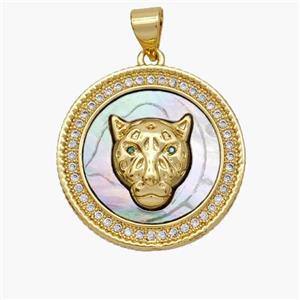 Copper Leopard Pendant Pave Shell Zirconia 18K Gold Plated, approx 22mm [FN48294]