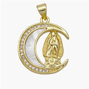 Copper Jesus Pendant Pave Shell Zirconia Moon 18K Gold Plated, approx 18-20mm [FN48295]