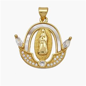 Copper Jesus Pendant Pave Shell Zirconia 18K Gold Plated, approx 20-24mm [FN48296]