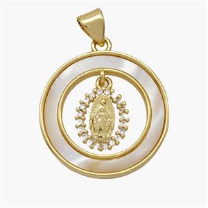 Copper Jesus Pendant Pave Shell Zirconia Circle 18K Gold Plated, approx 21mm [FN48298]