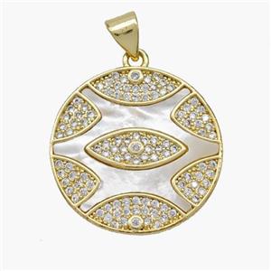 Copper Eye Pendant Pave Shell Zirconia Circle 18K Gold Plated, approx 22mm [FN48299]