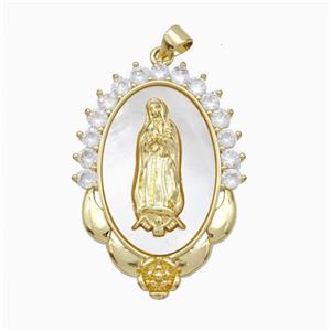 Copper Jesus Pendant Pave Shell Zirconia 18K Gold Plated, approx 25-37mm [FN48301]