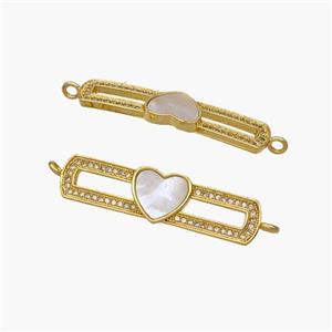 Copper Heart Connector Pave Shell Zirconia Stick 18K Gold Plated, approx 10-35mm [FN48303]
