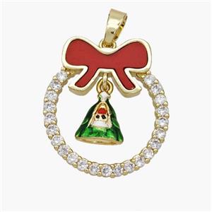 Christmas Bell Copper Bow Pendant Pave Shell Zirconia Painted 18K Gold Plated, approx 8-10mm, 22-25mm [FN48304]