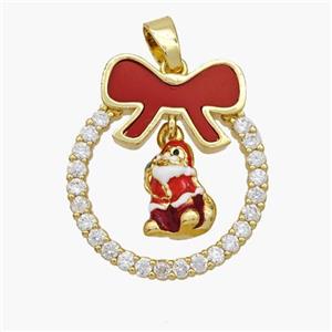 Christmas Santa Claus Copper Bow Pendant Pave Shell Zirconia Painted 18K Gold Plated, approx 8-10mm, 22-25mm [FN48308]