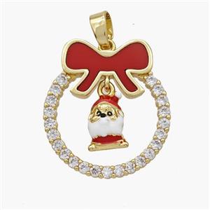 Christmas Snowman Copper Bow Pendant Pave Shell Zirconia Painted 18K Gold Plated, approx 8-10mm, 22-25mm [FN48310]
