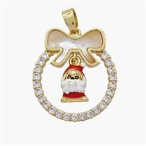 Christmas Snowman Copper Bow Pendant Pave Shell Zirconia Painted 18K Gold Plated, approx 8-10mm, 22-25mm [FN48311]
