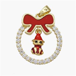 Christmas Gingerbread Man Copper Bow Pendant Pave Shell Zirconia Painted 18K Gold Plated, approx 8-10mm, 22-25mm [FN48318]