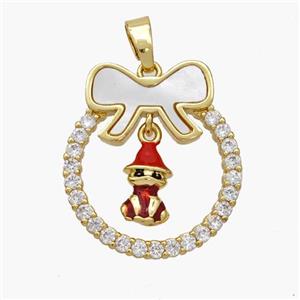 Christmas Gingerbread Man Copper Bow Pendant Pave Shell Zirconia Painted 18K Gold Plated, approx 8-10mm, 22-25mm [FN48319]