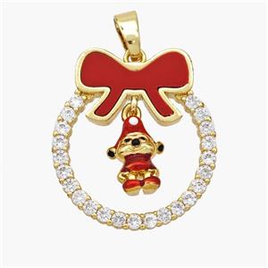 Christmas Gingerbread Man Copper Bow Pendant Pave Shell Zirconia Painted 18K Gold Plated, approx 8-12mm, 22-25mm [FN48320]