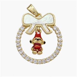 Christmas Gingerbread Man Copper Bow Pendant Pave Shell Zirconia Painted 18K Gold Plated, approx 8-12mm, 22-25mm [FN48321]