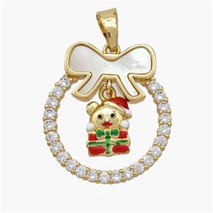 Christmas Christ Child Copper Bow Pendant Pave Shell Zirconia Painted 18K Gold Plated, approx 8-10mm, 22-25mm [FN48327]