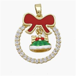 Christmas Hat Copper Bow Pendant Pave Shell Zirconia Painted 18K Gold Plated, approx 10mm, 22-25mm [FN48338]