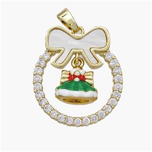 Christmas Hat Copper Bow Pendant Pave Shell Zirconia Painted 18K Gold Plated, approx 10mm, 22-25mm [FN48339]