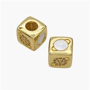 Copper Cube Beads Pave Shell Zirconia Planet Large Hole 18K Gold Plated, approx 10mm, 5mm hole [FN48353]