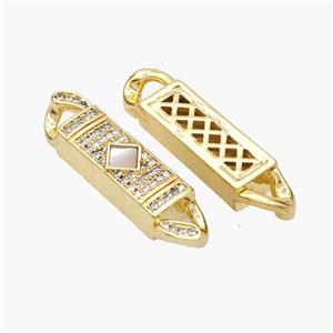 Copper Stick Connector Pave Shell Zirconia Square 18K Gold Plated, approx 6-33mm [FN48357]