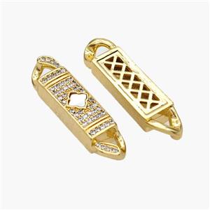 Copper Stick Connector Pave Shell Zirconia Clover 18K Gold Plated, approx 6-33mm [FN48359]