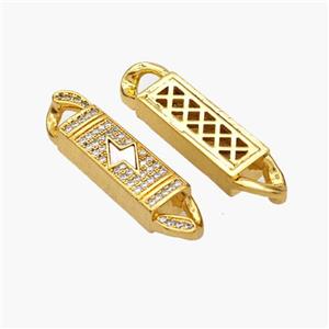 Copper Stick Connector Pave Shell Zirconia Lightning 18K Gold Plated, approx 6-33mm [FN48360]