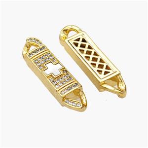 Copper Stick Connector Pave Shell Zirconia Cross 18K Gold Plated, approx 6-33mm [FN48361]