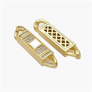 Copper Stick Connector Pave Shell Zirconia Square 18K Gold Plated, approx 6-33mm [FN48363]